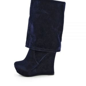 Navy Wedge Boot Heels NIB